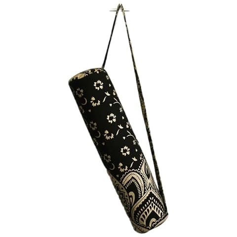ICC Yoga Mat Bag Carrier - Exercise Yoga Bag for Mat Mens Tote Bag Multi-Functional Storage Bag, Full Zip Cargo Adjustable Strap for Women Hippie Mandala Indian Cotton Bag (Black Gold Flower Half) Cover