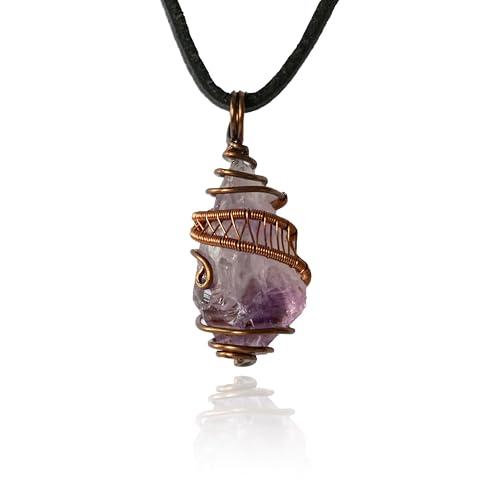 Men's Large Raw Gemstone Pendant Necklace – Antique Bronze Wire Wrap, Birthstone Collection, 24" Black Leather Cord, Handcrafted in North America