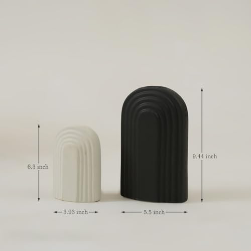 Image of Purezento Indigo Gated Ceramic Flower Vase /Home Decor Centrepiece /Showpiece /Modern Farmhouse Vase for Living Room, Bedroom Office, Table (Black /White Pack of 2) (Black & White)