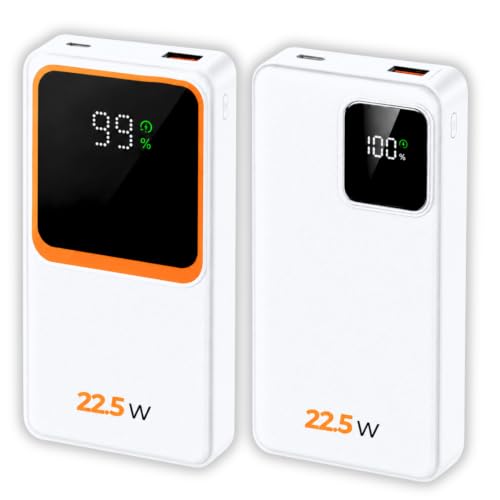 Carregador Portátil (Power Bank) 20000Mah Turbo 22.5w Carregamento Ultra Rápido PD Visor Led com 2 Saídas Compatível com Android e IOS (Branco)