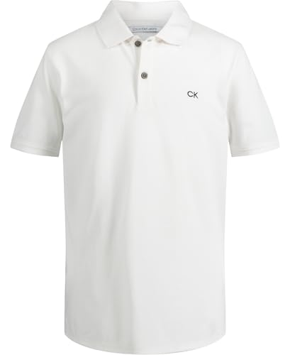 Calvin Klein Boys' Short Sleeve Micro Pique Solid Polo, Classic White, 5