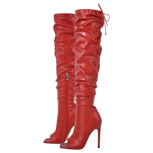 Image of LISHAN Women's Stiletto Heel Zipper Knee /Thigh High Boots Peep /Close Toe Pull on Long Boots