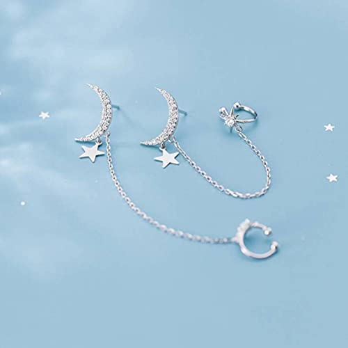 Boucles d'oreilles S925 dames diamants japonais motif étoiles et lune en argent