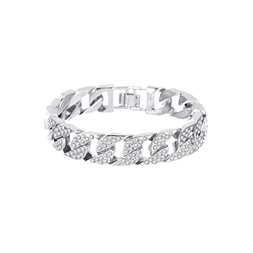 TTPSRY Bracelet Cubain Chaîne Diamant Femme Gourmette Alliage Plaqué Or Diamant Chaîne de Hip Hop Punk (Argent) Cover