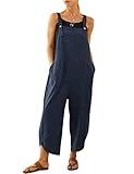 UANEO Womens Cotton Adjustable Casual Summer Bib Overalls Jumpsuits with Pockets (Navy, XL)