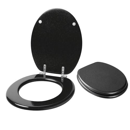 AAMEN Glitter Toilet Seat, Thicken Toilet Seat, Long-Lasting & Soft Close, Quick Release Toilet Seats UK, Easy to Mount and Clean (Black Glitter)