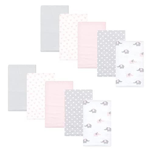 Image of Hudson Baby Unisex Baby Cotton Flannel Burp Cloths, Pink Gray Elephant, One Size