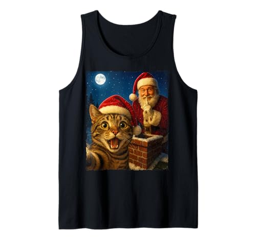 Funny Cat Selfie Santa Christmas Vintage Holiday Humor Retro Tank Top