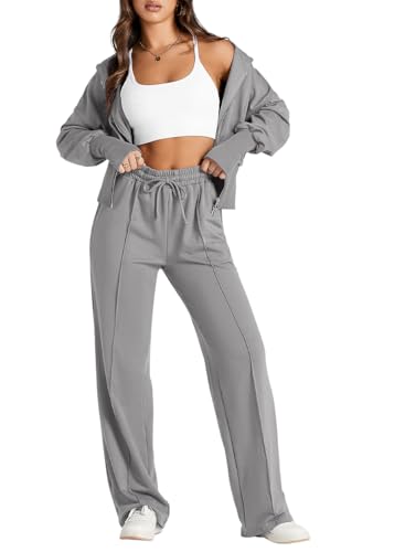 Herseas Womens 2 Piece Casual Outfit Workout Hoodie Sweatsuits with Sweatpant Travel Airport Track Suits Lounge Sets