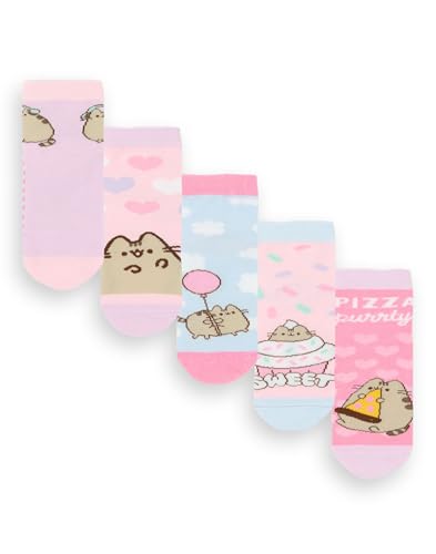 Pusheen Girls Socks 5 Pack | Kids Multicoloured Cute Cat Graphic Footwear