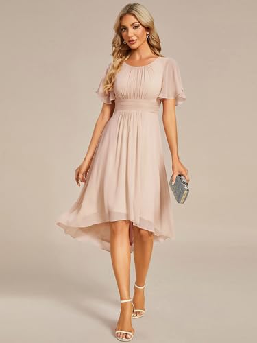 Image of Ever-Pretty Women's Chiffon Crew Neck Empire Waist Wedding Guest Dress Summer Short Sleeve Semi Formal Dresses 02053
