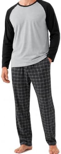 DAVID ARCHY Mens Pajama Set Long Sleeve PJs, Soft Lightweight Sleepwear with Pockets, Comfortable Loungewear for Sleeping