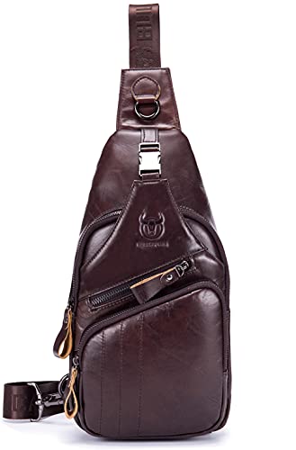 Bandolera Hombre cuero Bolso de cuero para hombre Casual crossbody Hombro Viaje Senderismo Mochila, Marrón Cover