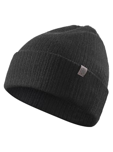 TRENDOUX Gorro Lana Doble Hombre, Suave Termico Cómodo Tejido Elástico Clásico, Ideal Invernales como Senderismo Equitación - Negro