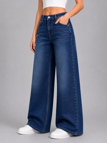 Image of ADBUCKS Baggy Jeans for Women || Women,s Loose Jean Pants || Oversized Jean's for Women's || Wide Leg Jean,s for Woman || Casual Jins for Woman's