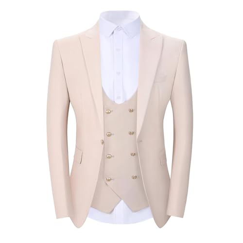 Wangyue 3 Pieces Suits for Mens Slim Fit Gold Button Double Breasted Suit Men Tuxedos Wedding Suits Set Mens White Suit3