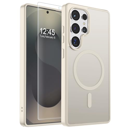 Image of SUPFINE Magnetic for Samsung Galaxy S25 Ultra Case with Screen Protector, (Built-in Magnets) (Military Grade Drop Protection) Slim Translucent Shockproof Phone Case,Stone