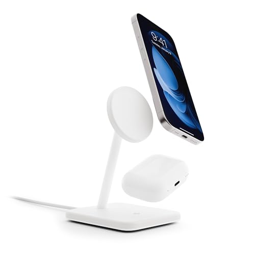 Twelve South HiRise 2 Deluxe 2 en 1 Support de Charge Qi2 pour iPhone et AirPods, Blanc