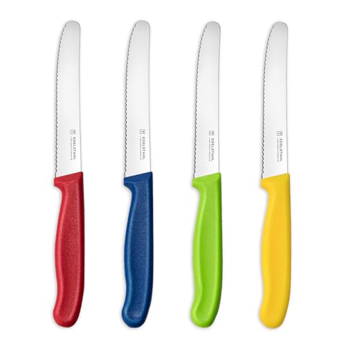 targzier Frühstücksmesser 4 Stück,Tafelmesser Wellenschliff,Messerset Scharfe,Mehrfarbig Messer Set,Kunststoffgriff Tomatenmesser,Brotmesser Klein,Rostfreier Stahl Jausenmesser,Bunt targzier Frühstücksmesser 4 Stück,Tafelmesser Wellenschliff,Messerset Scharfe,Mehrfarbig Messer Set,Kunststoffgriff Tomatenmesser,Brotmesser Klein,Rostfreier Stahl Jausenmesser,Bunt