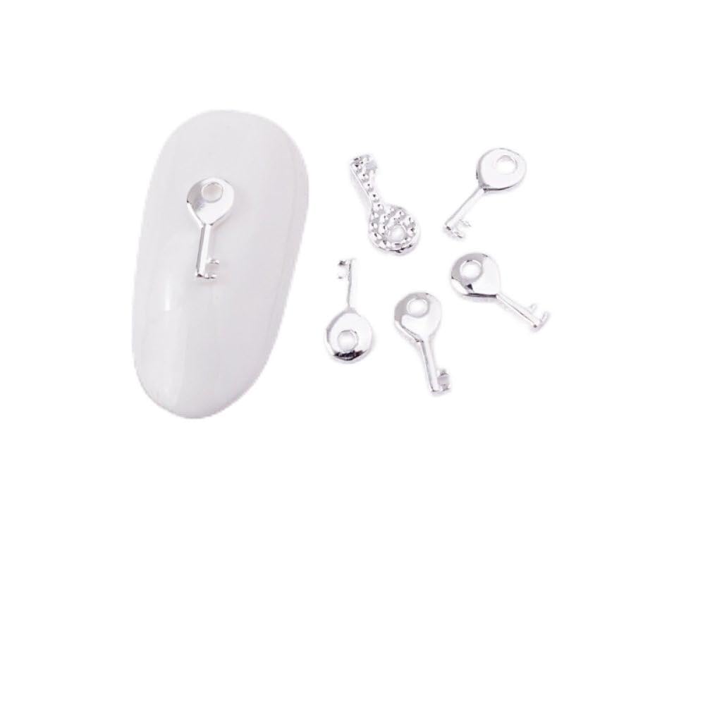 qbodp 100 Pcs Nail Decoration 3mmx8mm Nail Decoration Key Shape Decoration for Nail, Nail Supplies Nail Art Decoration Accessories,Silver