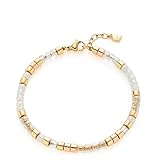 Leonardo Gioia Armband aus Edelstahl 1 Stück, zartes Perlen-Armband aus Glas-, Edelstahl und Imitationsperlen gold klar weiß, Damenschmuck, 021820