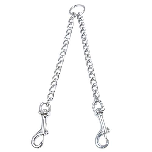 Acoplador de correa de metal doble para perro, metal doble Lea d, extensión de cadena de metal a prueba de masticación, correa doble para perro, 2 vías, sin enredos para entrenamiento (tamaño: S) Cover