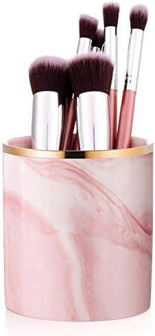 Czemo Portapenne da Scrivania in Ceramica Organizer per Penne Matite Pennelli Cosmetici Portapenna Porta Spazzole Marmo (Rosa)