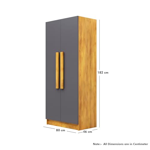 Image of Bniture 2 Door Wardrobe for Bedroom | Almirah for Clothes with 4 Shelves | Spacious Storage Cupboard for Bedroom | Wooden Wardrobe (46D x 80W x 182H CM) | 3 Years Warranty | Giant Wood & Slate Grey