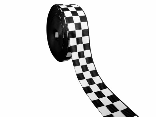 Black Grosgrain Ribbon White Checkered Printed, 7/8 Inch 10 Yards #TOP3