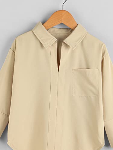 Makemechic Toddler Girl's Casual Long Sleeve Collared V Neck Blouse Shirt Top Khaki 120 #TOP2