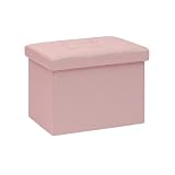Bonlife Faltbarer Aufbewahrungshocker aus Leinen mit Stauraum, Gepolsterte Sitzbank mit Deckel, für Wohnzimmer, Flur, Kinderzimmer, 42x32x32 cm, Rosa