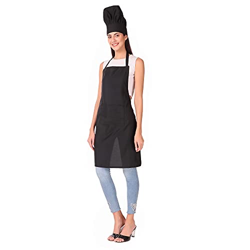 Image of KODENIPR CLUB Kitchen Apron With Cap Set for Women /Men Chef (Black)
