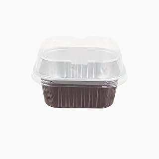 100pcs Mini Aluminum Foil Cupcake Baking Cups with Lids Disposable Mini Cake Containers Flan Molds for Pudding, Souffle, Party, Wedding (Brown)