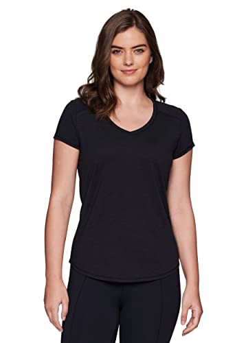 Rbx Active Women's Ultra Soft V-Neck T-Shirt, Peached Space Dye Lightweight Super Soft Running Shirt For Women Black Peached M #TOP6