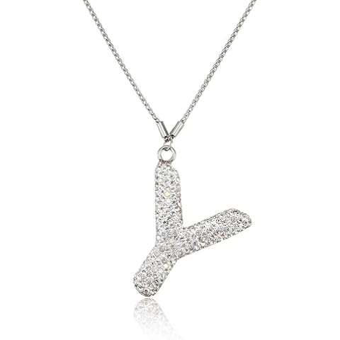 JSCARLIFE Bling Letter Pendant, Car Rear View Mirror Ornament Cute Hanging Crystal Pendant Bling Car Accessories, Lucky Diamond Rhinestone Women Charm Auto Decoration (White, Y) Cover