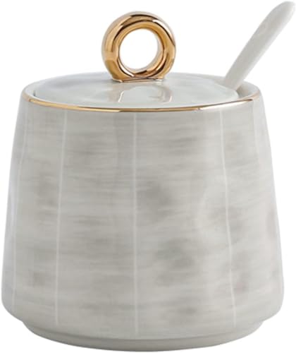 TBLOTYD Sugar Bowl with Lid and Spoon 300ml Ceramic Sugar Storage Jar Table Decoration Simple Porcelain Sugar Pot