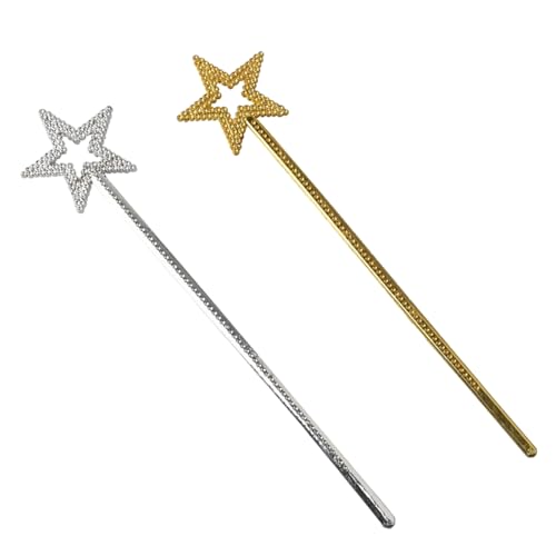 EYVRPAU 2 unidades Varita de Princesa, Varitas Mágicas de Ángel Dorado, Estrella Brillante, Varita de Niña con Flores y Purpurina, Suministros de Fiesta de Hadas para Niñas, Varita Mágica y Hadas
