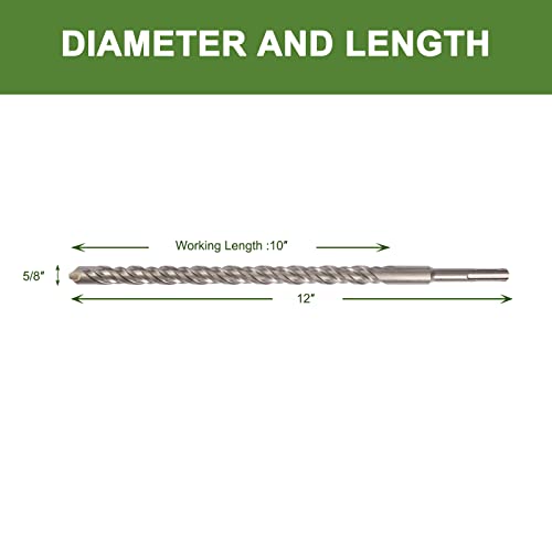 Hlofizi 5/8" Concrete Drill Bit 12” Length With Sds Plus Shank, 5/8 Inch Masonry Drill Bit Rotary Hammer Drill Bit Carbide Tipped For Block Wall, Brick, Stone, 1 Pack #TOP5