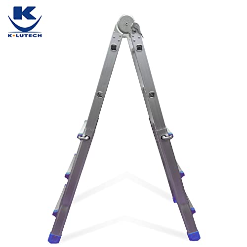 K • Lutech Mini-Teleskopleiter, faltbar, 286 cm, 4 x 3 Stufen, mehrere Positionen, hergestellt aus Aluminium, Profi-Qualität, zertifiziert bis 150 kg, EN131 CE
