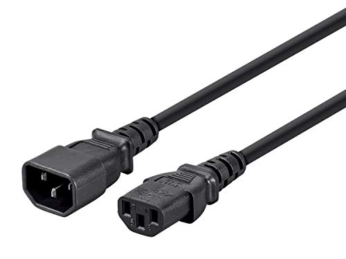Monoprice Power Extension Cord - 2 Feet - Black | IEC 60320 C14 to IEC 60320 C13, 18AWG, 10A/1250W, 3-Prong, SJT- Pack of 1