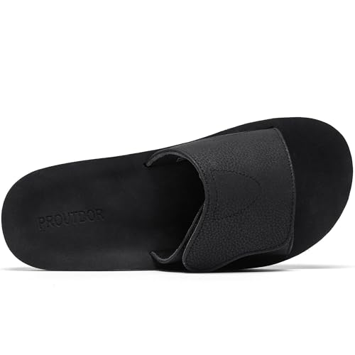Men's Wide Slide Ergonomic Sandals Fully Adjustable Strap & Comfort Fit Orthotic Arch Support Athletic Sandals with Soft Cushion Footbed Black 94