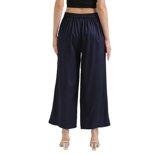 Image of SAADAA Palazzo Pants for Women Half-Elasticated Waistband | Palazzo for Women in Soft Viscose Fabric | Regular Fit with Mid Rise Waist & Deep Pockets | Versatile for Formal & Casual Wear