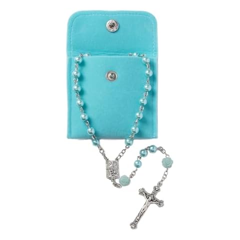 YQZIYOU Rosary Beads Catholic for Women - Confirmation Gifts for Teenage Girl, Solid Colored Simple Style button bag, Artificial Pearls Rosary, Gifts for Women, (Sky blue) Cover