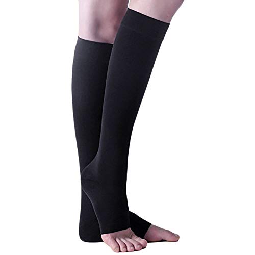 Kniehohe StüTzstrüMpfe - Medizinische KompressionsstrüMpfe Oberschenkel,Endurance Waden-KompressionsstrüMpfe Ohne Fuß, 2 Paar Dekompressionsstrümpfe,Black-1-XL Cover