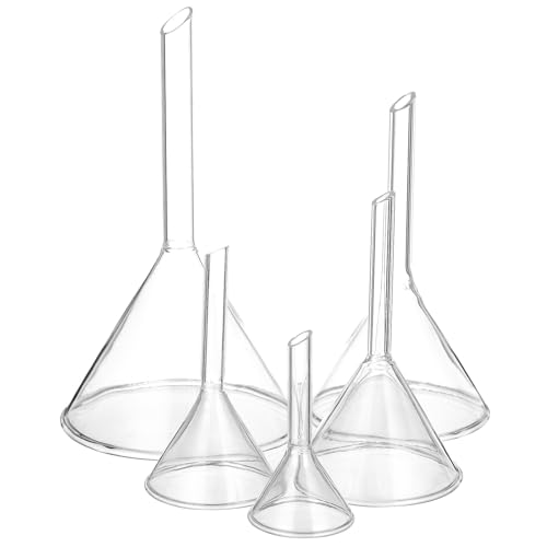 UTHCLO 5pcs Glass Triangle Funnel Set 30-75mm Borosilicate Glass Filtering Funnels with Long Stem for Chemistry Lab Equipment and Scientific Experiment Use