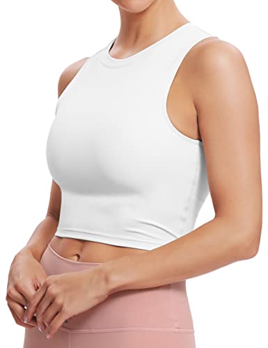 Natural Feelings Sports Bras For Women Removable Padded Yoga Tank Tops Sleeveless Fitness Workout Running Crop Tops A-White #TOP2
