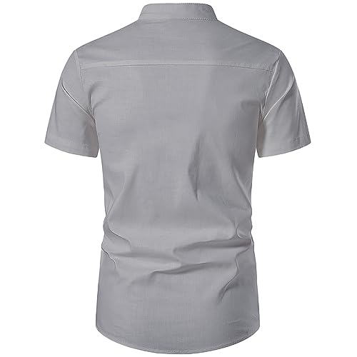Image of Vida Loca Men's Cotton Linen Plain Stitched Half Sleeve Shirt