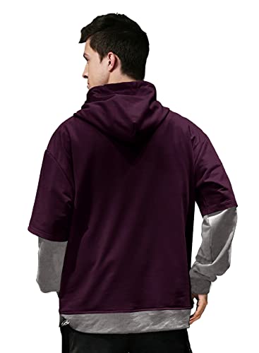 Image of EYEBOGLER Men's Colorblocked Hooded Neck Cotton Blend Full Sleeves Regular Fit Sweatshirt