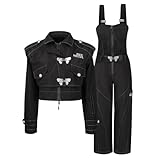 ISEE MIGGA Women Snow Suits Slim Ski Jacket and Pants Set Waterproof Snowboarding Winter Sports Mechanical Butterfly（all black-M）