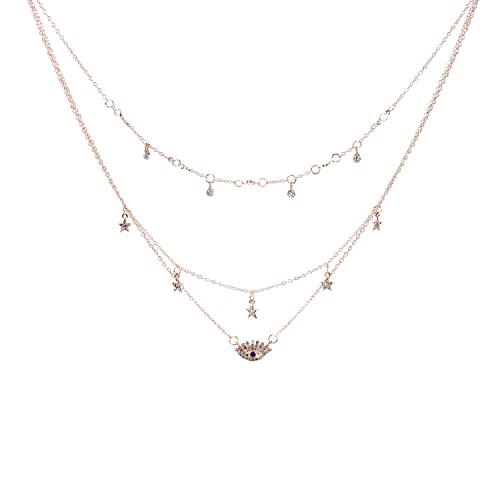 Geschichteten Choker Halskette Einstellbar Lang Anhänger Halskette Klein Sterne Mond Pailletten Choker Mehrschichtige Kette Halskette Set für Frauen Mädchen Böhmischer Schmuck (Schönheitsdame Nr. 4) Cover